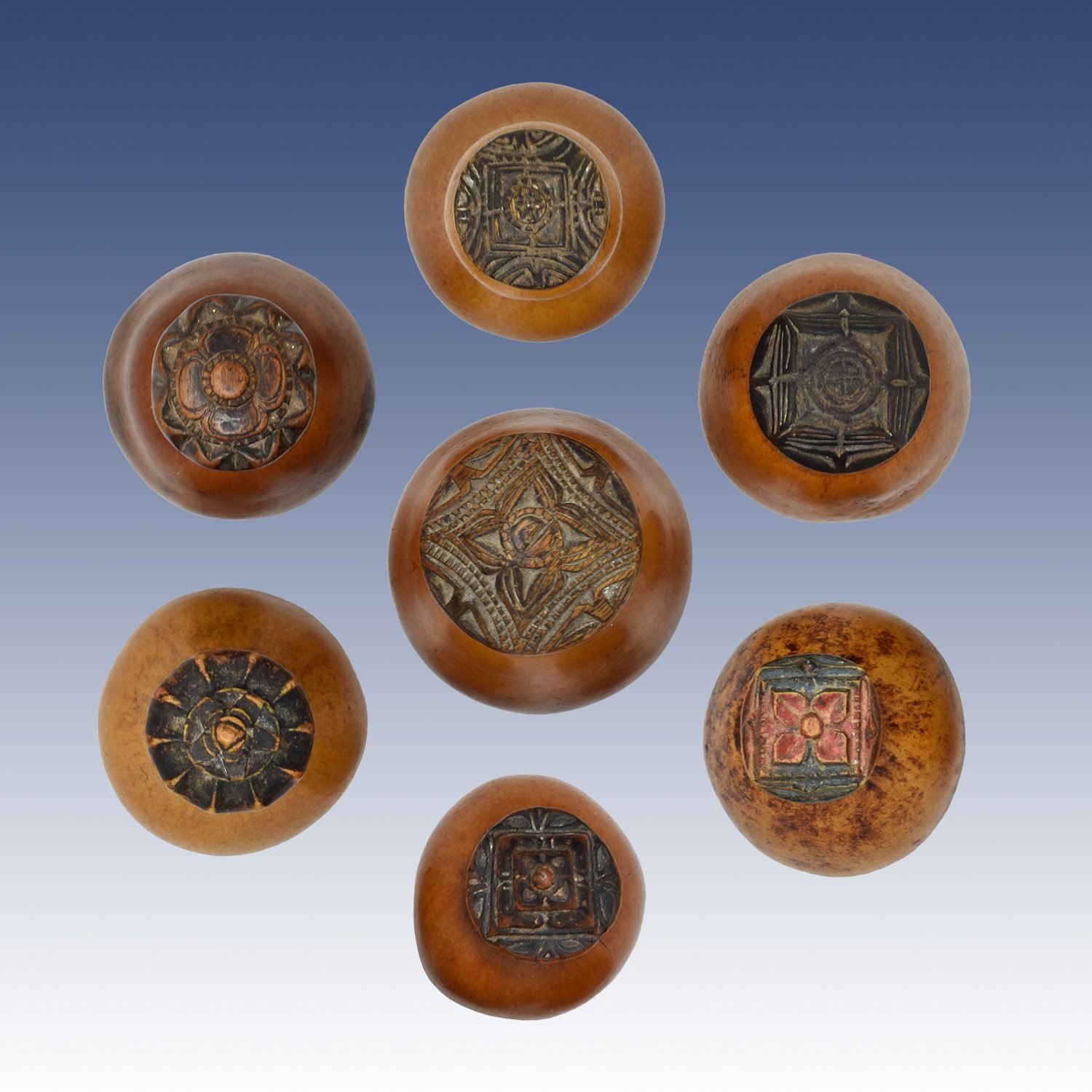 Lime Gourds with Carved Lids, Indonesia