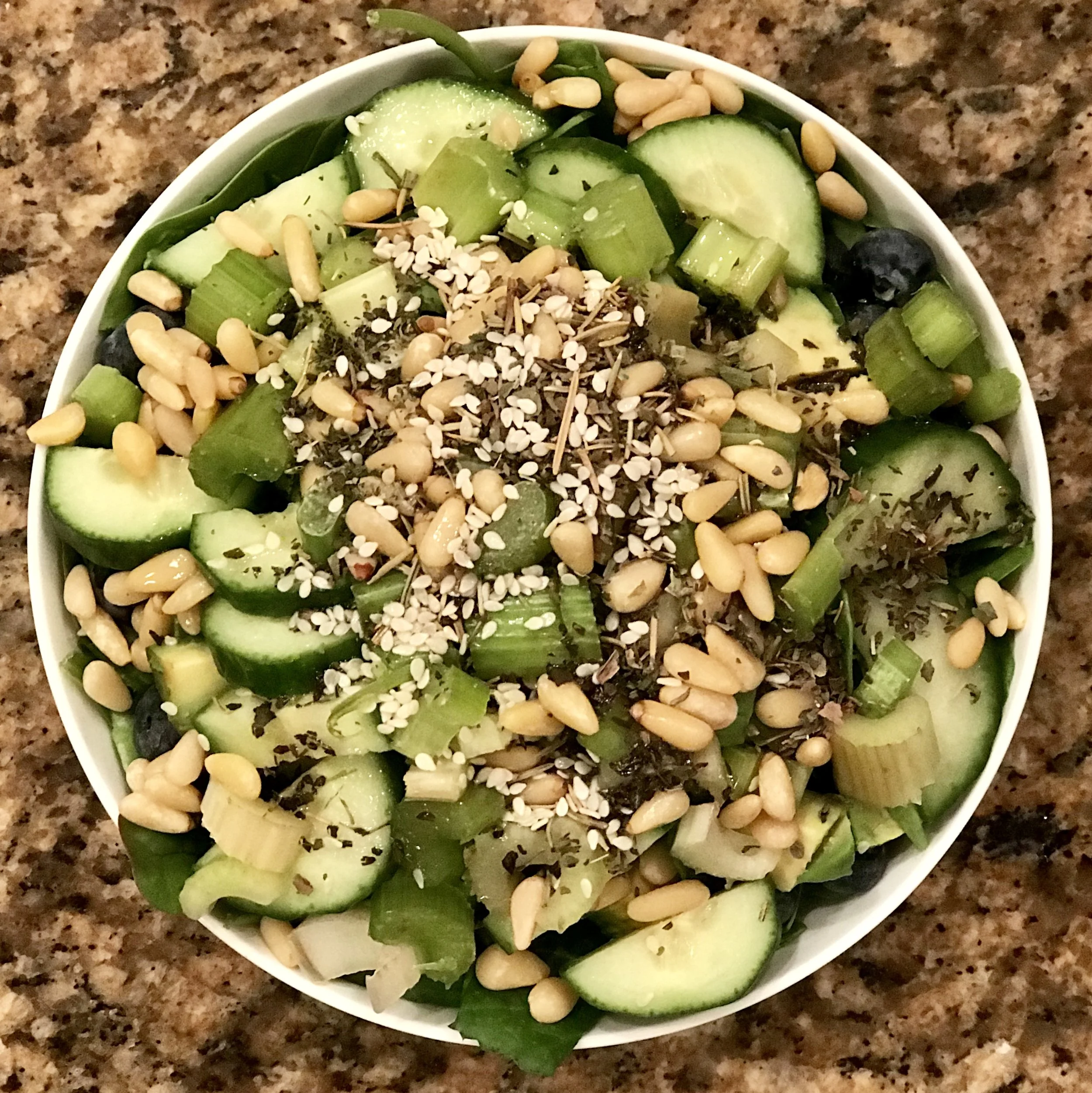 Cucumber Celery Greens with Sesame Seeds &amp; Pine Nuts
