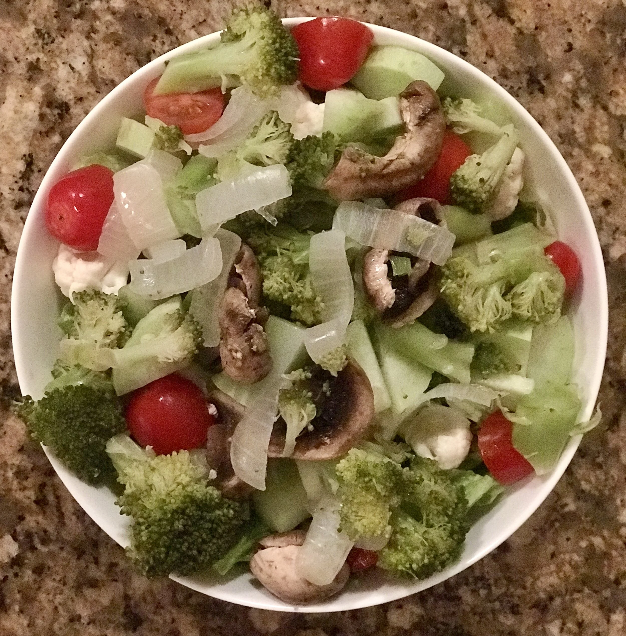 Steamed and Raw Veggie Salad w/ Romaine