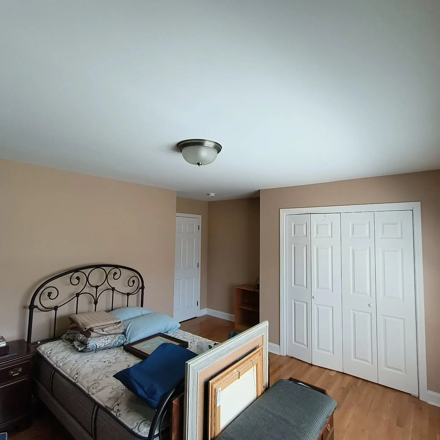 Got to love interior projects during hot summer days. Completed this bedroom repaint a few weeks back. Freshened up the ceiling with ProMar Ceiling Paint. Went with the color Practical Beige (SW 6100) on the walls using SuperPaint in a satin sheen, p