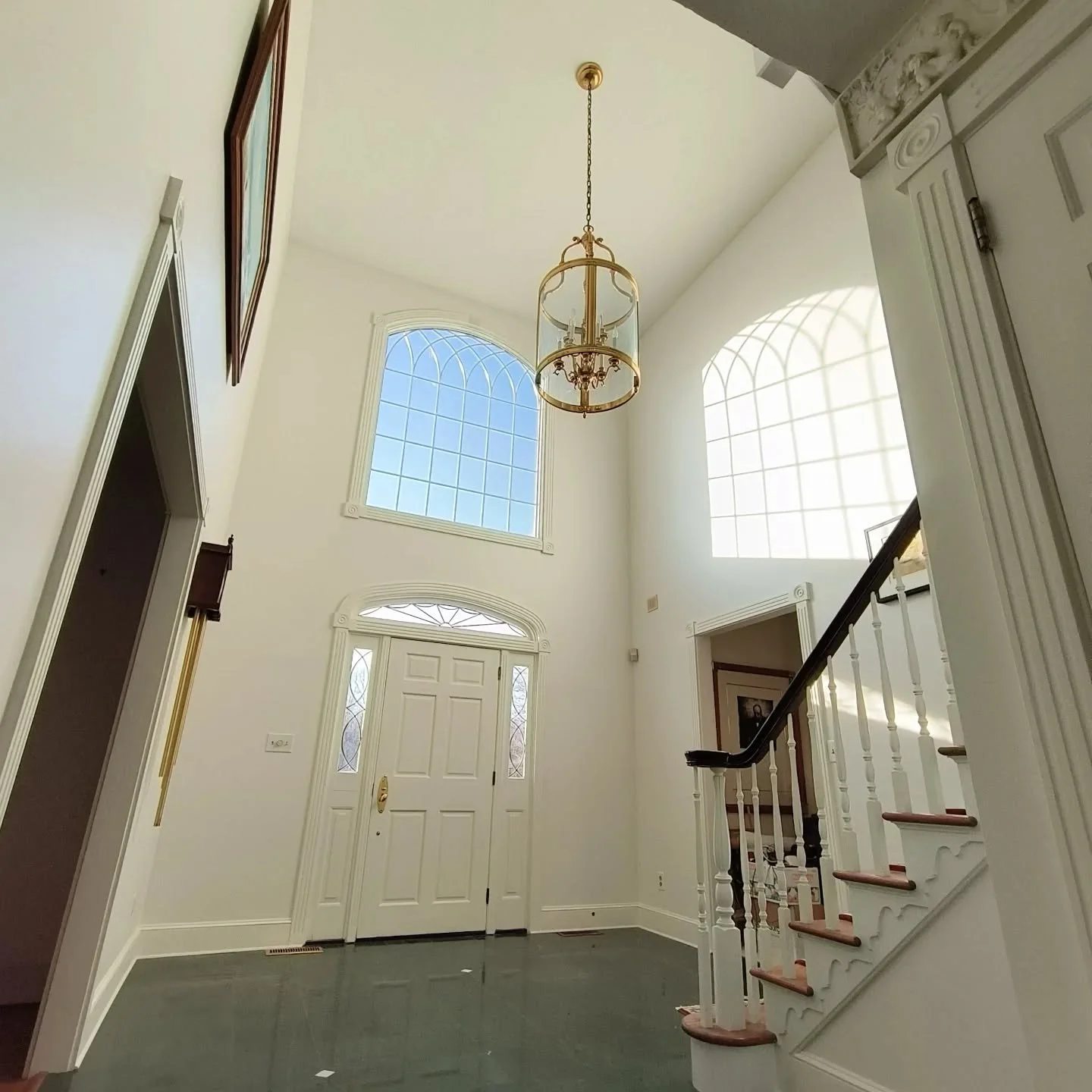 Had to bring out the scaffolding on this one. Spraying over textured ceilings &amp; painting walls. Used the color Arcade White (SW-7100) on the walls with Emerald paint in a satin sheen to brighten up the space. Paint from Sherwin-Williams.

#CTpain