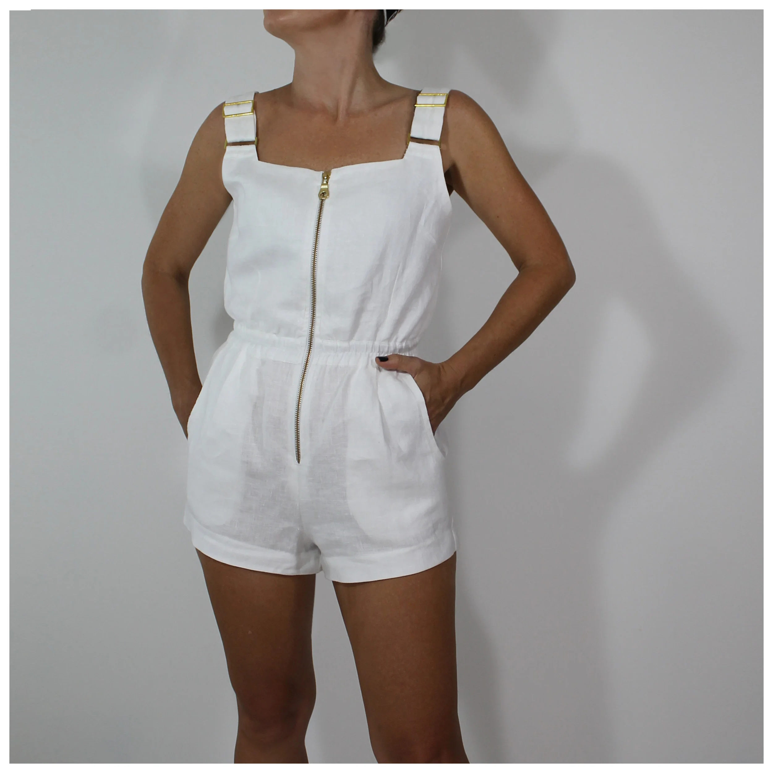 white and gold playsuit