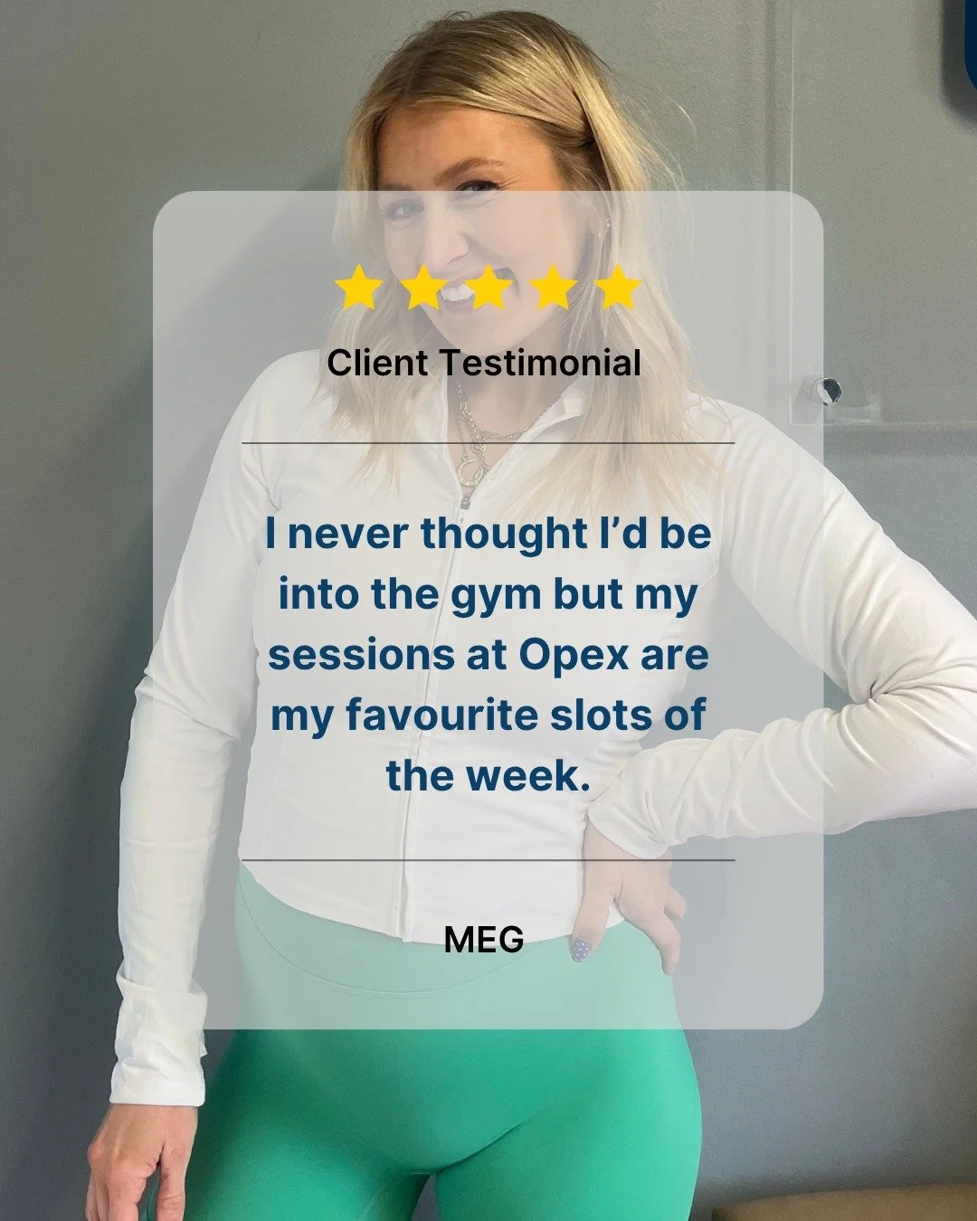 📣 CLIENT TESTIMONIAL &ndash; Meg 

🌟 Full Google Review 👇

" I never thought I&rsquo;d be into the gym but my sessions at Opex are my favourite slots of the week. The coaches are so knowledgeable, friendly and always on hand to support and tw