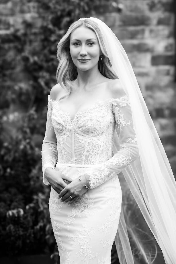 black and white photo of bride