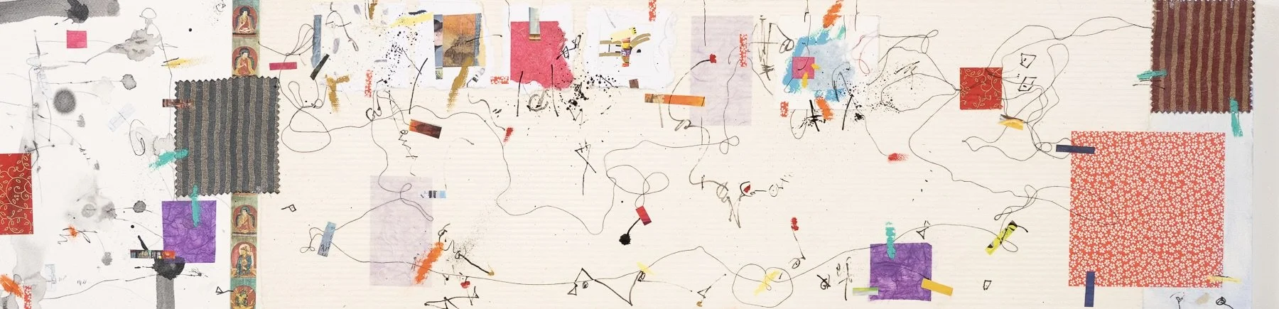 Riemu; Acrylic, Pastel, and Rice Paper on Wood Panel 12x48x1.5" 8/2023