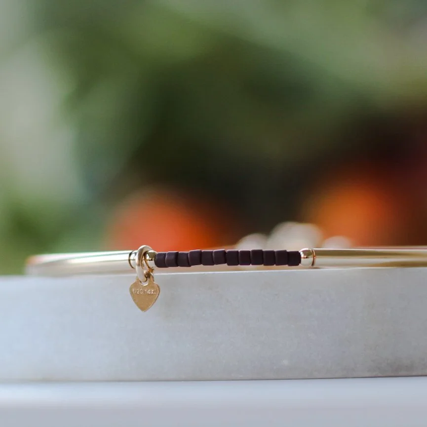 Gold filled and Espresso Miyuki bead heart bracelet