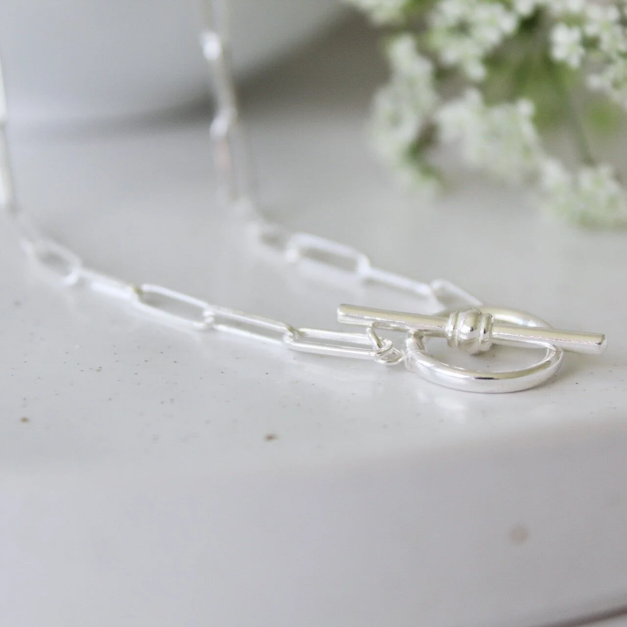 Silver large link paper clip chain 