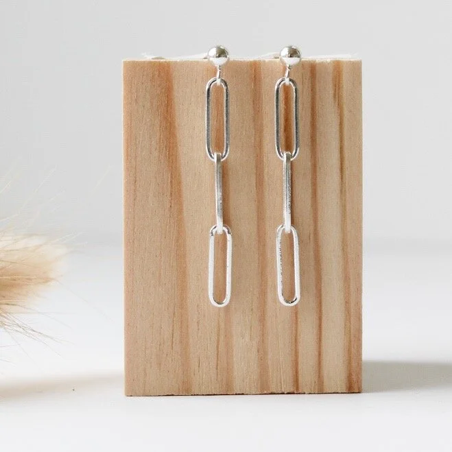 Silver paper clip chain stud earrings — carolyn clare