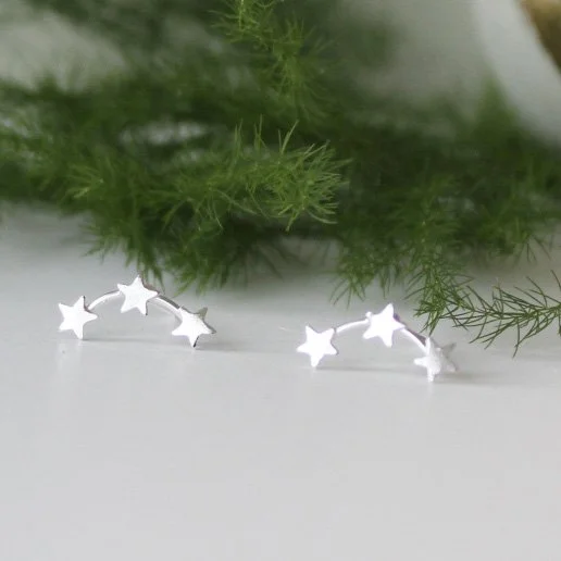 Silver star cluster stud earrings