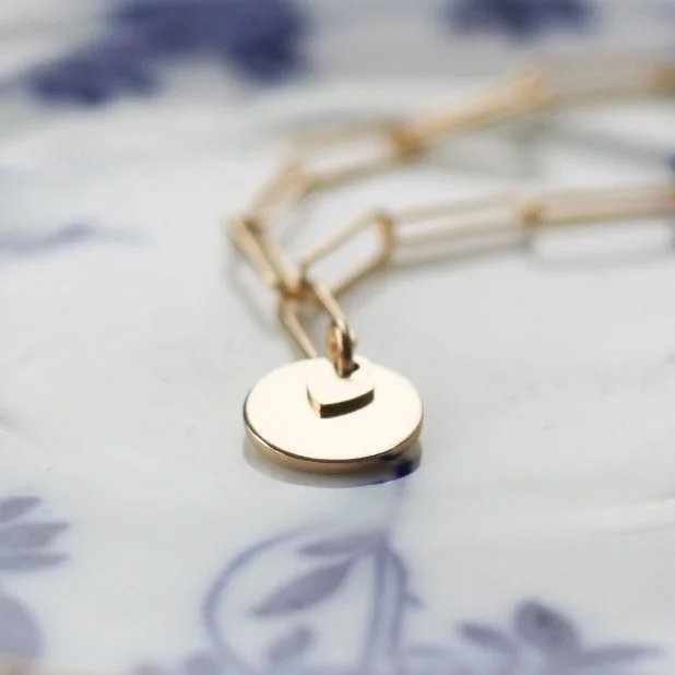 gf paperclip necklace with disc and heart 4.JPG