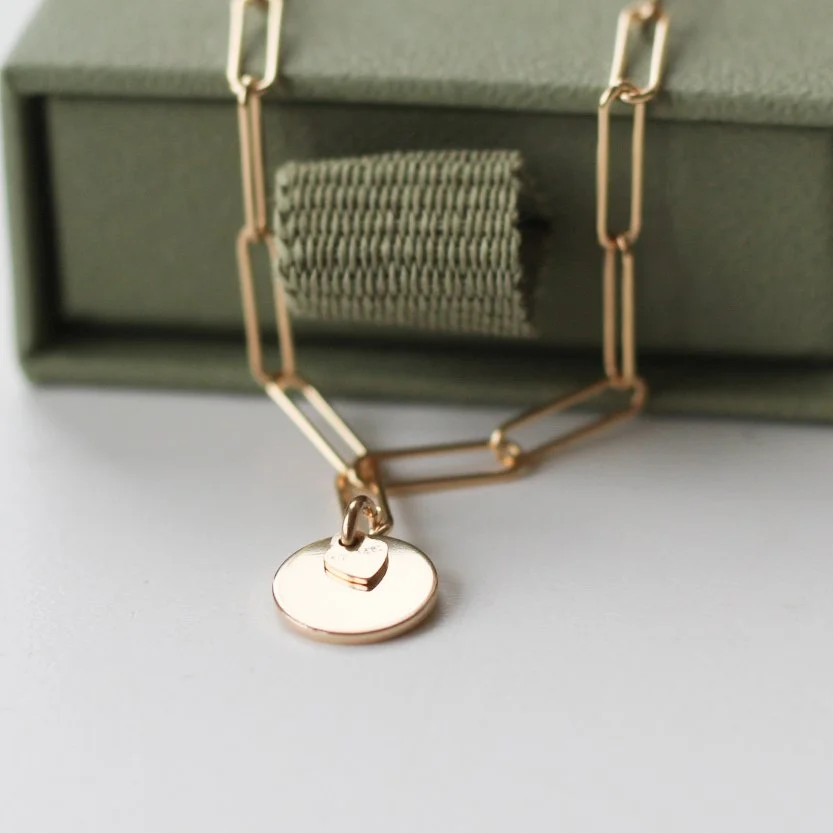 gf paperclip chain necklace with disc and heart 3.JPG