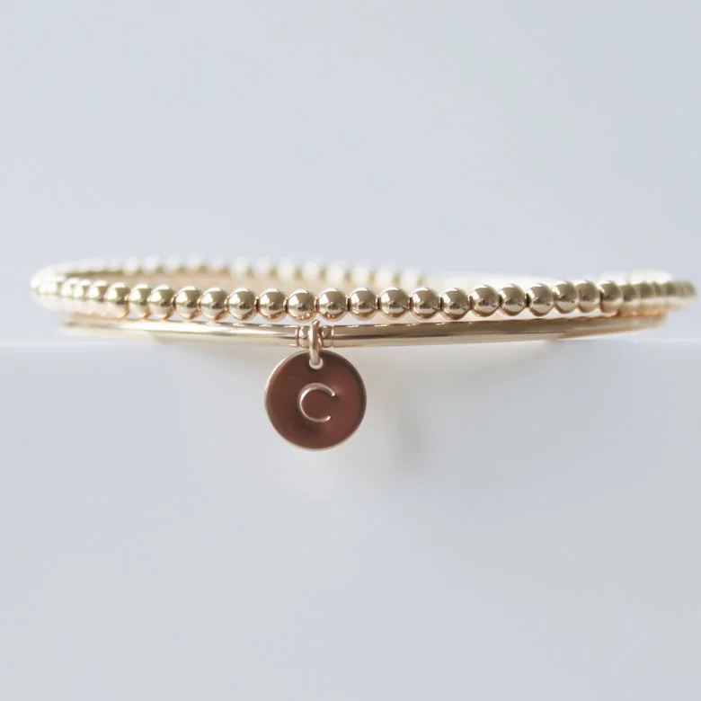 Gold filled double wrap bracelet with handstamped initial(s)