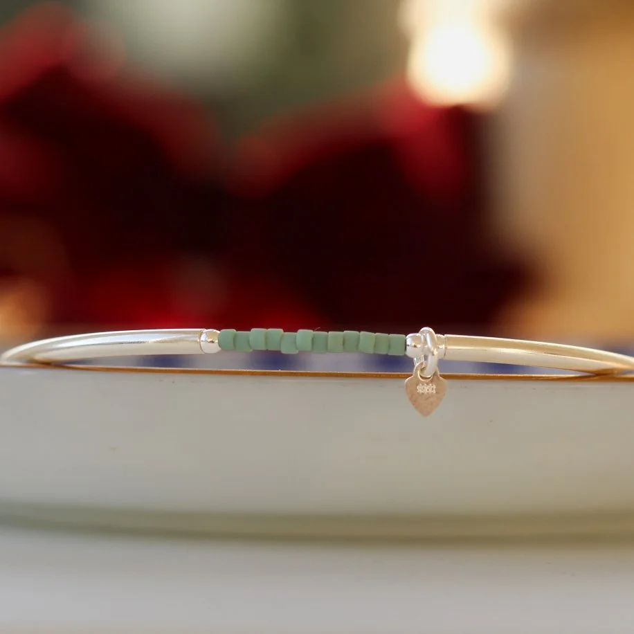 Silver and Seafoam Miyuki heart bracelet
