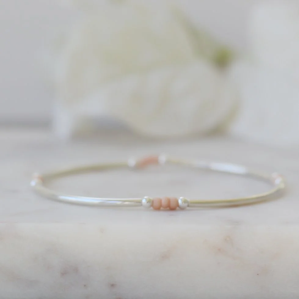 Silver and Blush Miyuki stretchy stacking bracelet