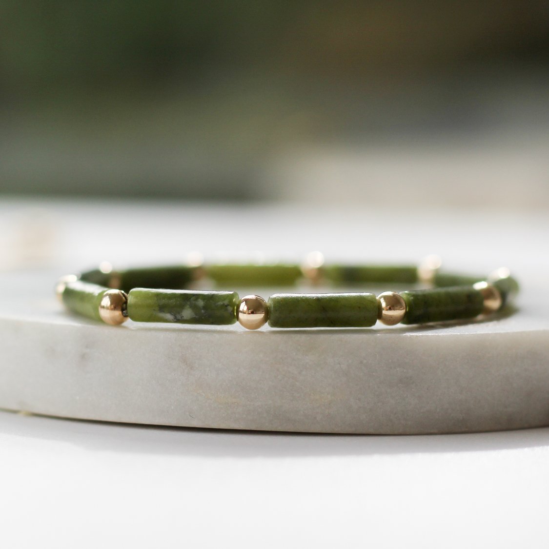 Gold filled and Jade bracelet