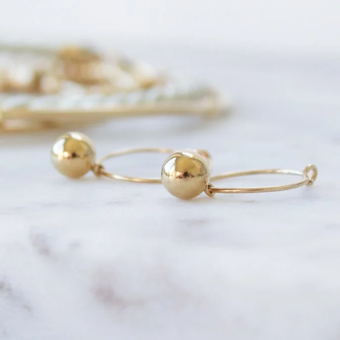 Gold filled wire hoops with gold balls