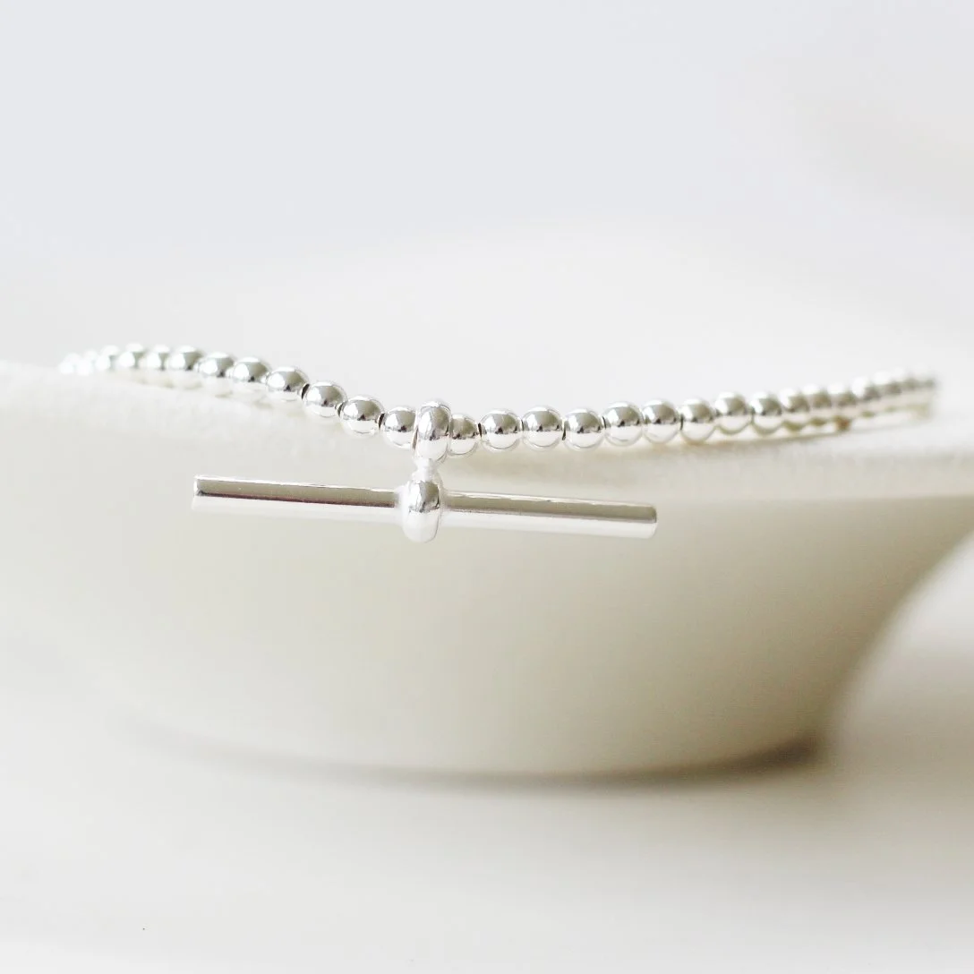 Silver T bar stretchy stacking bracelet