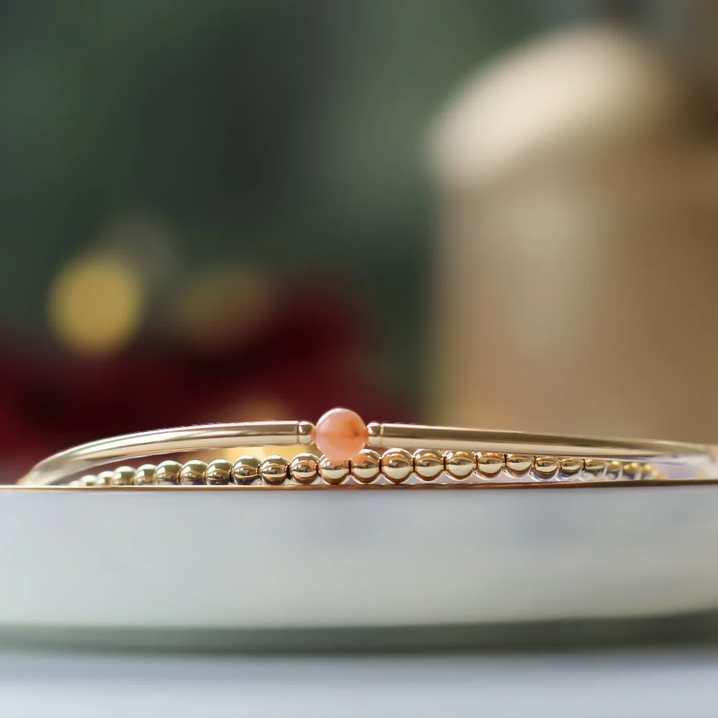 Gold and Peruvian Pink Opal double wrap bracelet