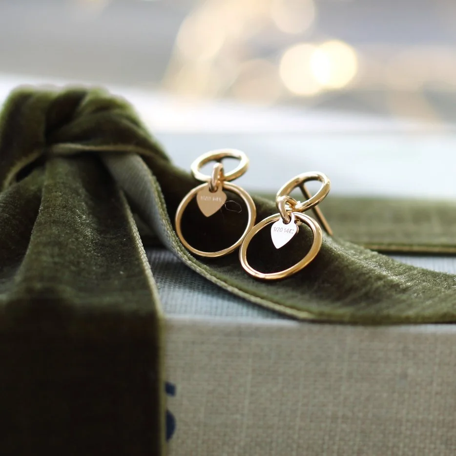 Gold filled small circle studs with hearts in a circle