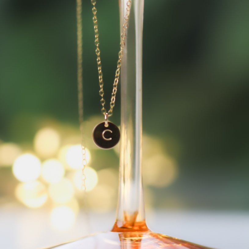 Gold hand stamped initial necklace