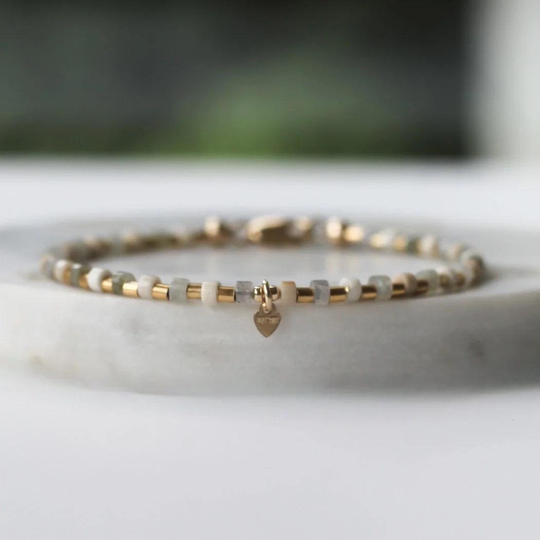 Gold filled, labradorite and riverstone heart bracelet