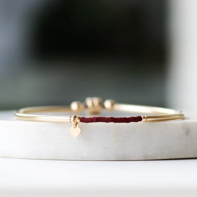 Gold filled and Burgundy Miyuki heart bracelet