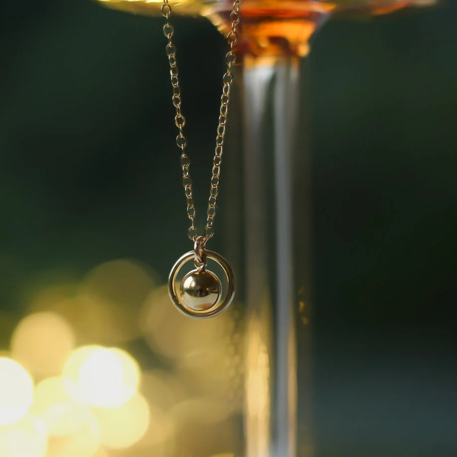 Gold filled necklace with small circle and ball
