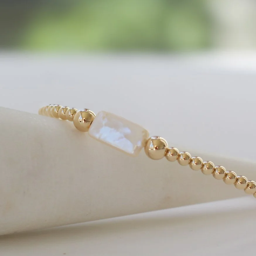 Gold filled stacking bracelet with rectangular freshwater pearl