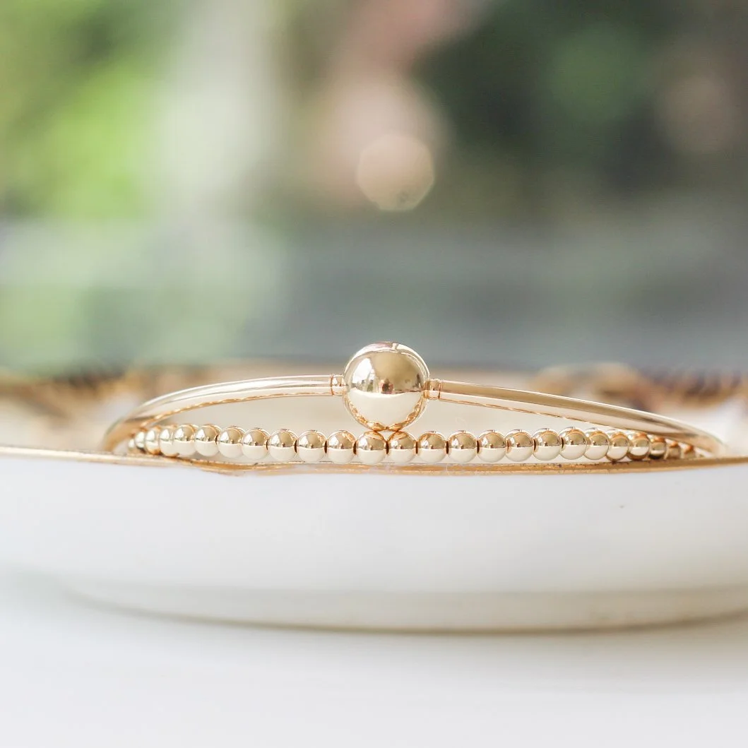 Gold filled stretchy double wrap bracelet with large ball
