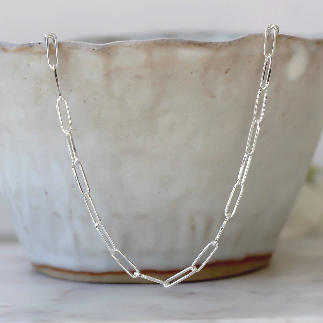 Silver paperclip chain necklace