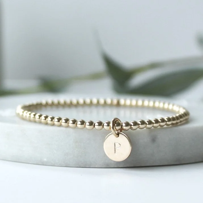Gold filled stacking bracelet with disc  (can be hand stamped with initial)