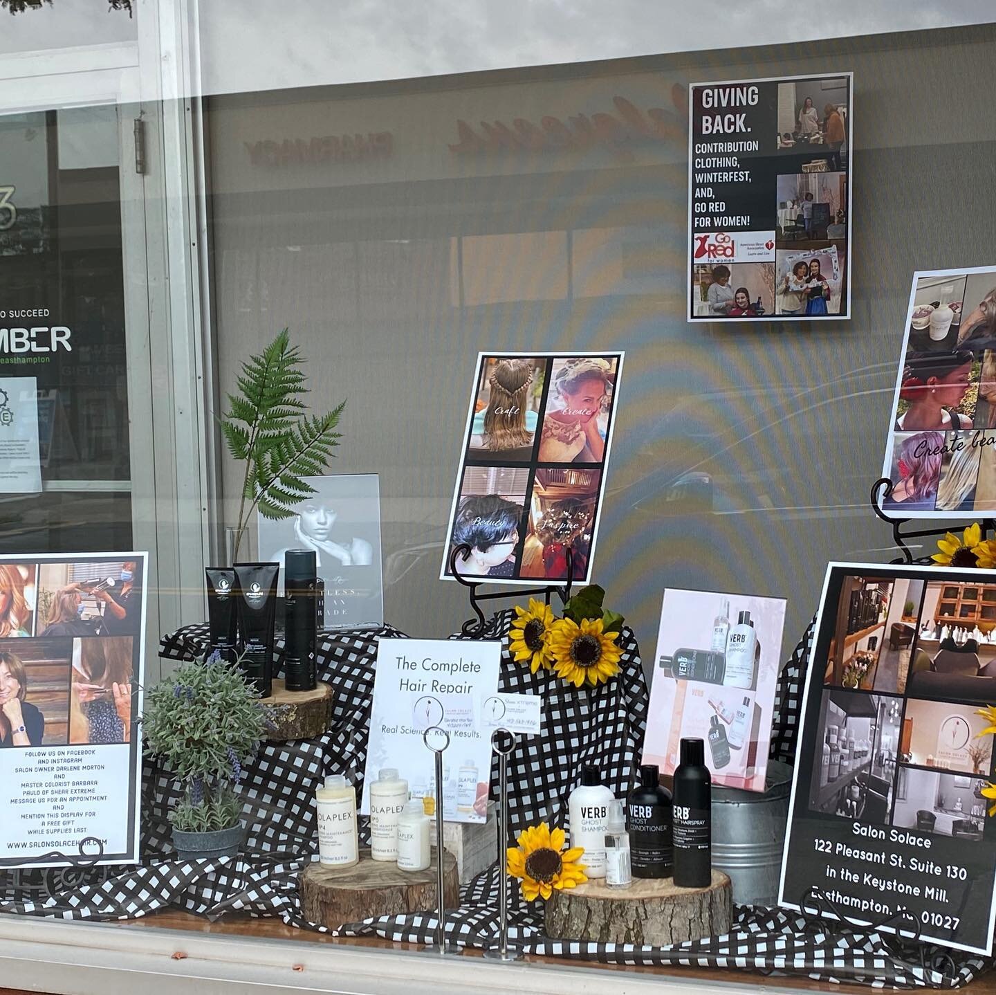 I had a great time creating this window display at the Easthampton Chamber of Commerce. What do you think? #greatereasthamptonchamberofcommerce #easthamptonma #smallbusinessowner #safesalon #smallsalon #acceptingnewclients #dowhatyoulovelovewhatyoudo