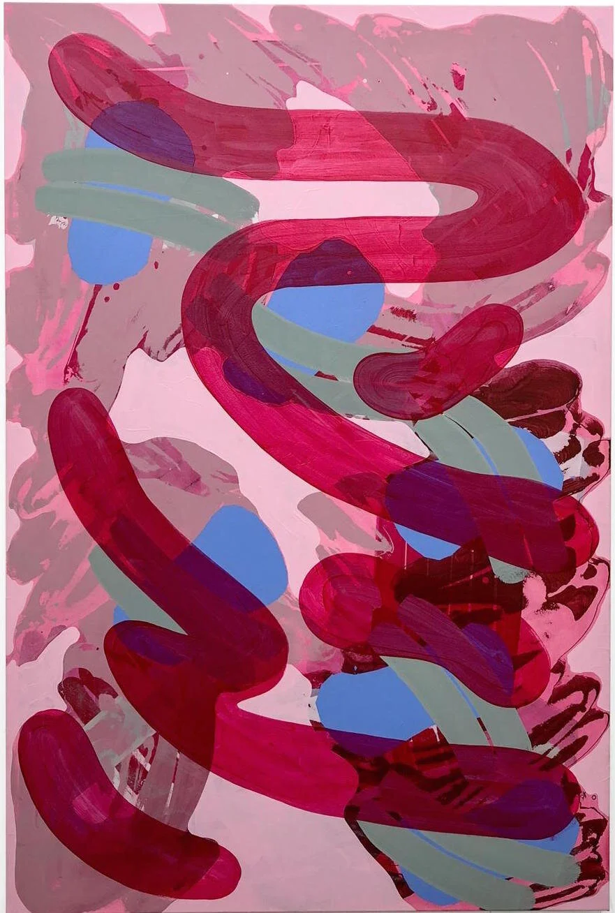 goia mujalli .  on wednesdays ladies wear pink , 2018 acrílica sobre tela 150 x 100 cm
