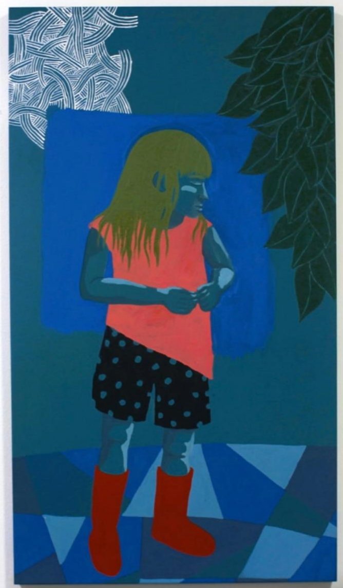 Gaya Rachel  menina de bota vermelha , 2025 acrílica sobre tela 110 x 65 cm