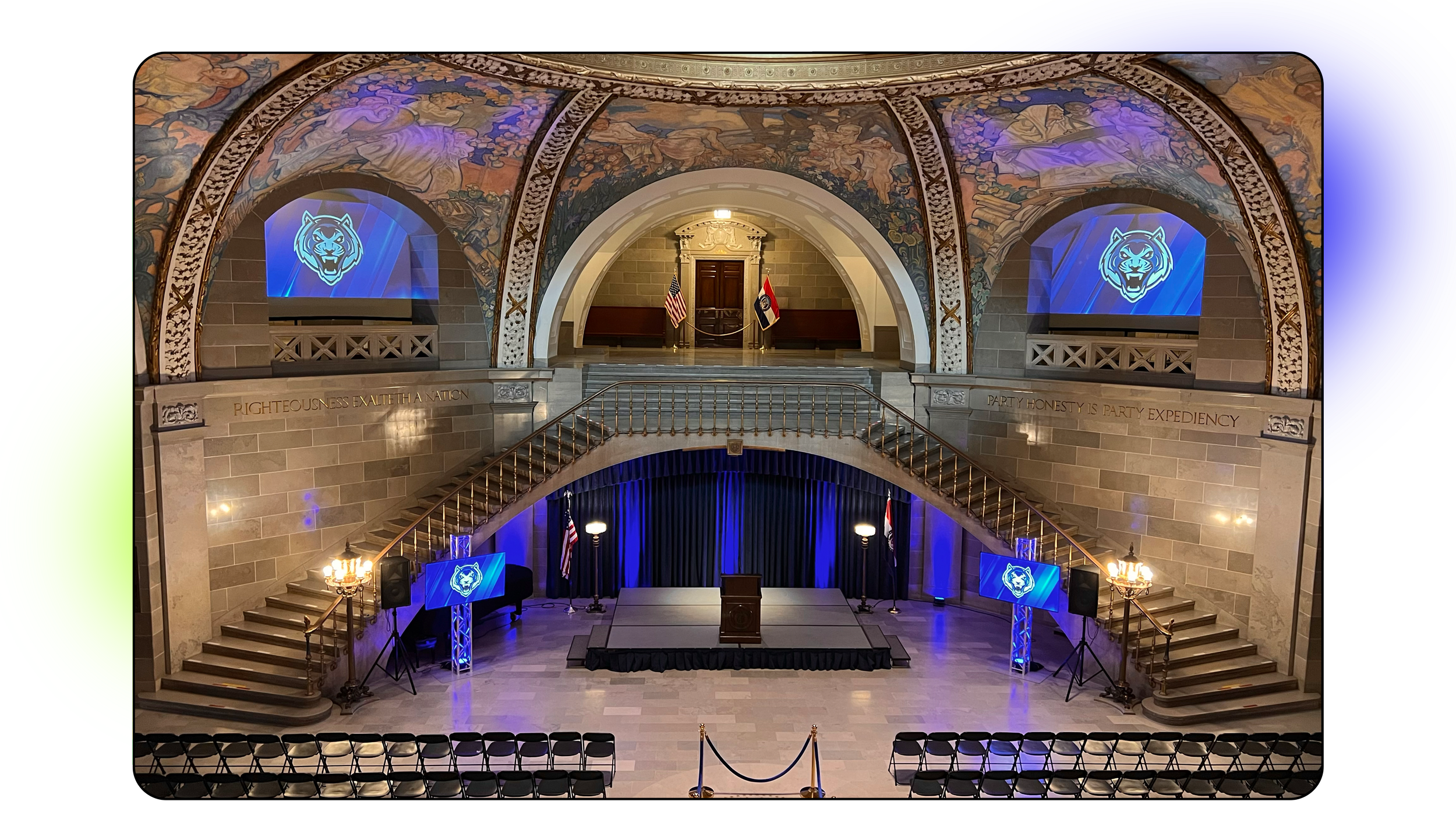 Interior audio visual setup at the Jefferson City Capitol Rotunda room