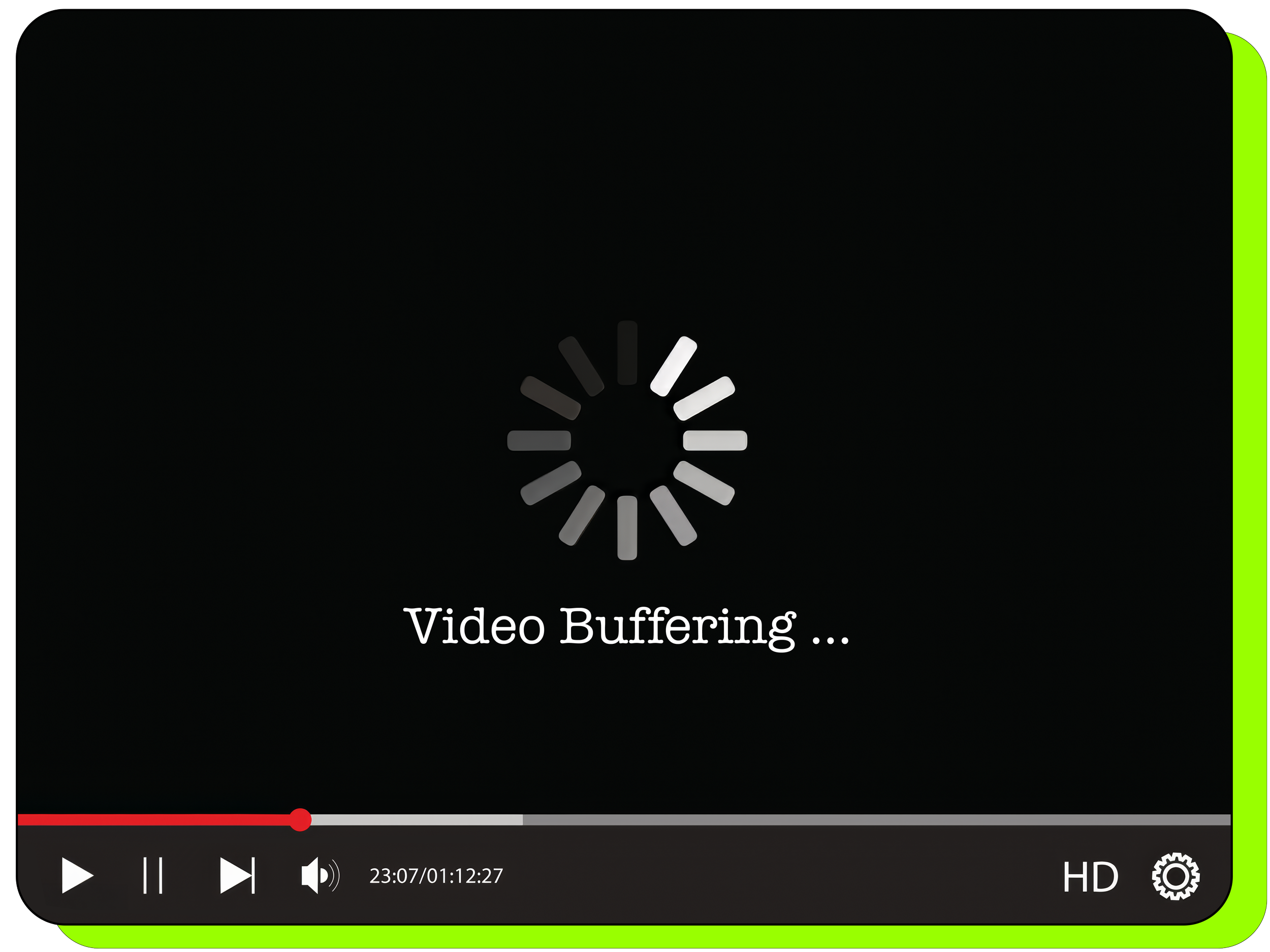 Blank video playing back displaying the words "Video Buffering" on the screen