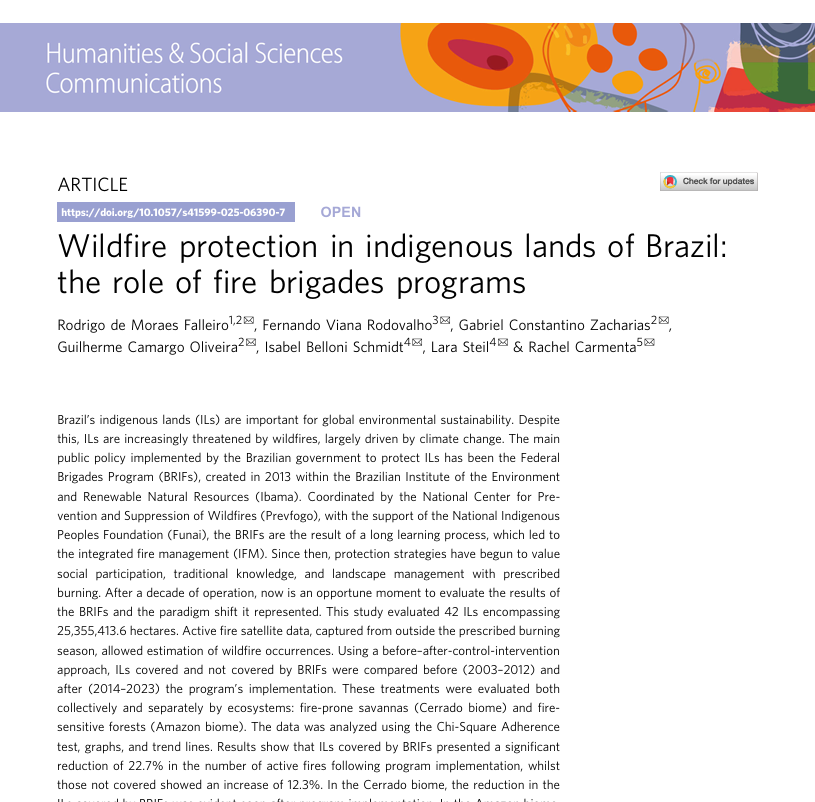 Article - Wildfire protection in indigenous lands of Brazil: the role of fire brigades programs
