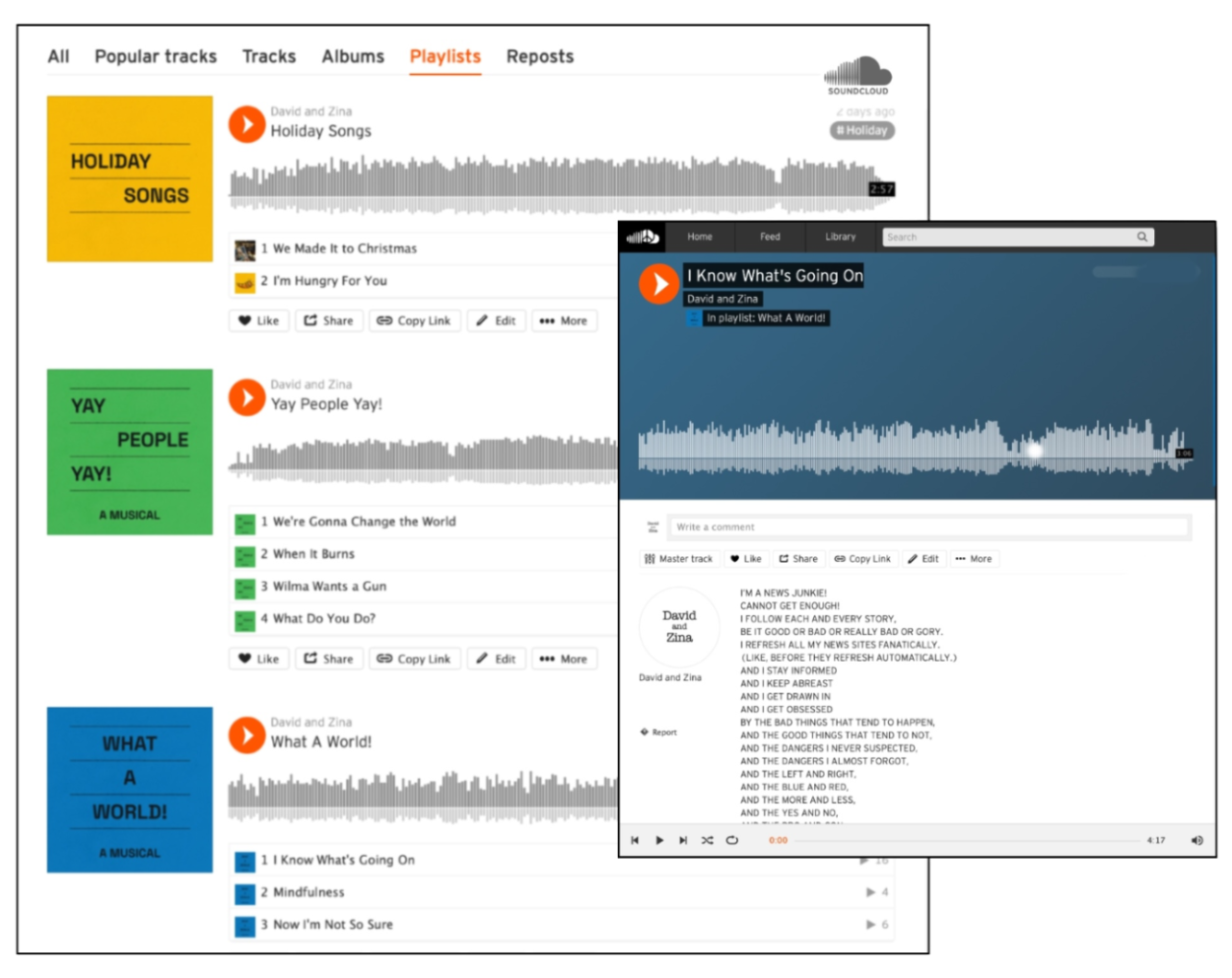 online-soundcloud-page-showing-songs-by-david-and-zina