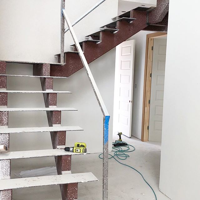 Some #steel stairs at one of our jobs in Cinco Ranch. Anvil designs structures of all kinds: wood, steel, and concrete. #houston #structuralengineer #homebuilder