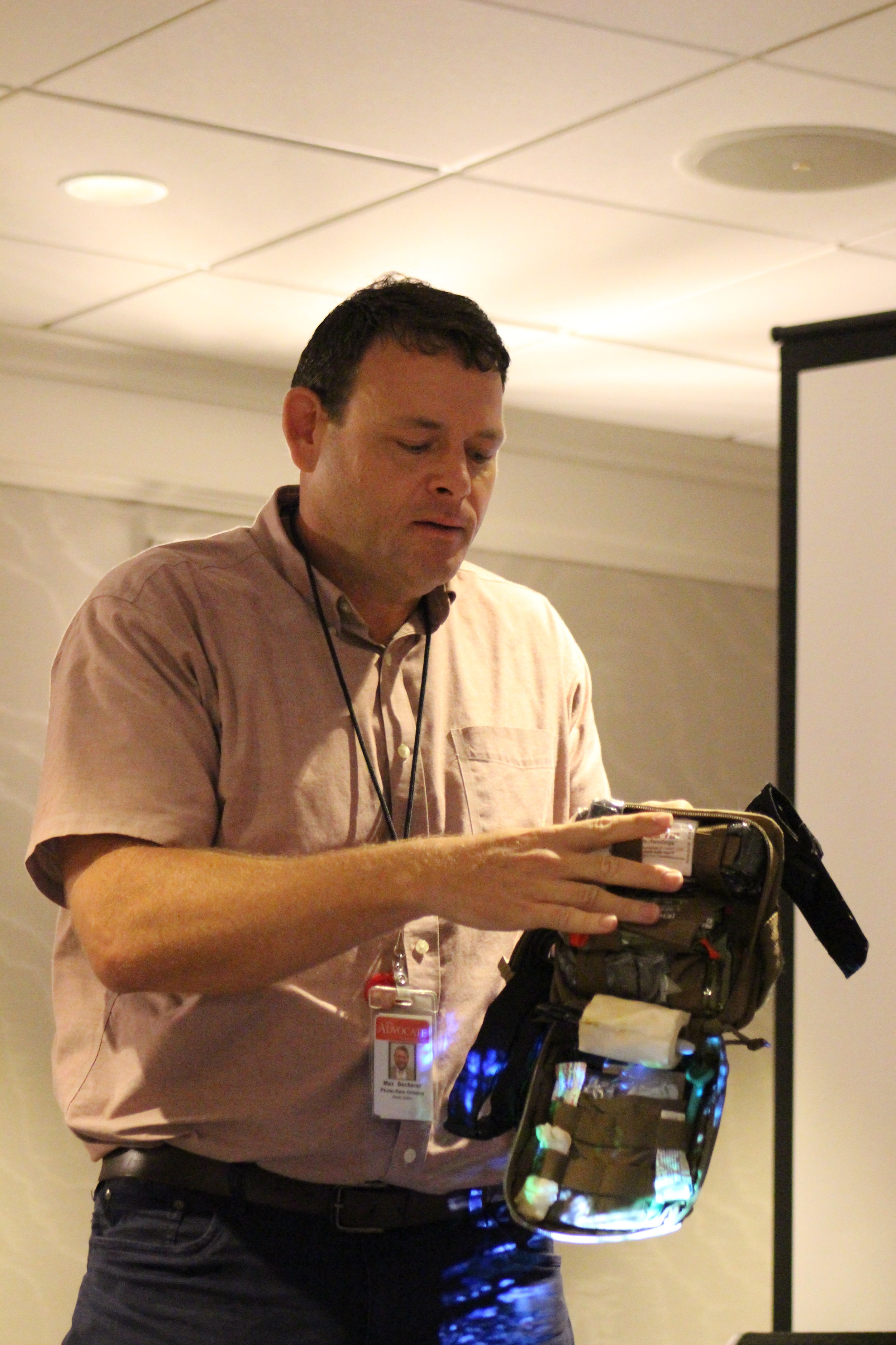  Max Becherer, photo editor at the New Orleans Advocate, speaks about preparing for disasters. Kathleen Flynn, a freelance photographer in New Orleans, later explained how to be prepared for the impact disasters can have on journalists. 