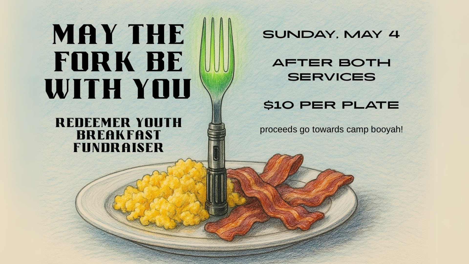 This Sunday, May the 4th, @redeemeryouthministry will be hosting a Star Wars themed breakfast fundraiser after each morning service to raise money for Camp Booyah! The cost is $10/plate, so come hungry on Sunday!