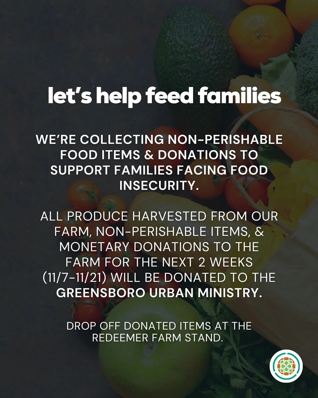 Bring your non-perishable food items tomorrow (or next Sunday) &amp; help us fill the food pantry at Greensboro Urban Ministry for our neighbors in need!
