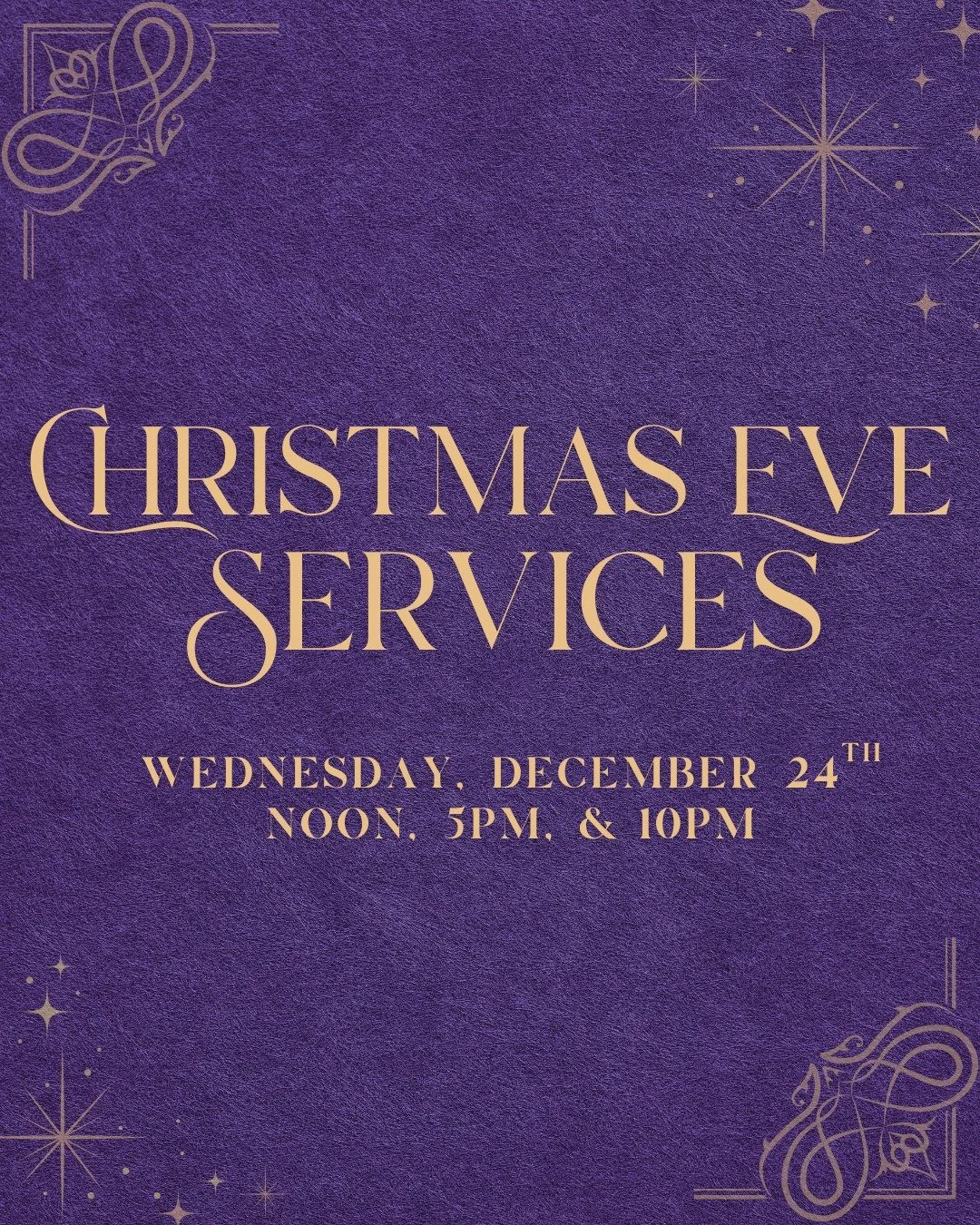 Join us for worship at one of our Christmas Eve services at 12pm, 5pm, or 10pm on December 24th! 
Nursery care will be available for kids up to age 4 during the 12pm and 5pm services.
We can't wait to celebrate the birth of our Lord together!