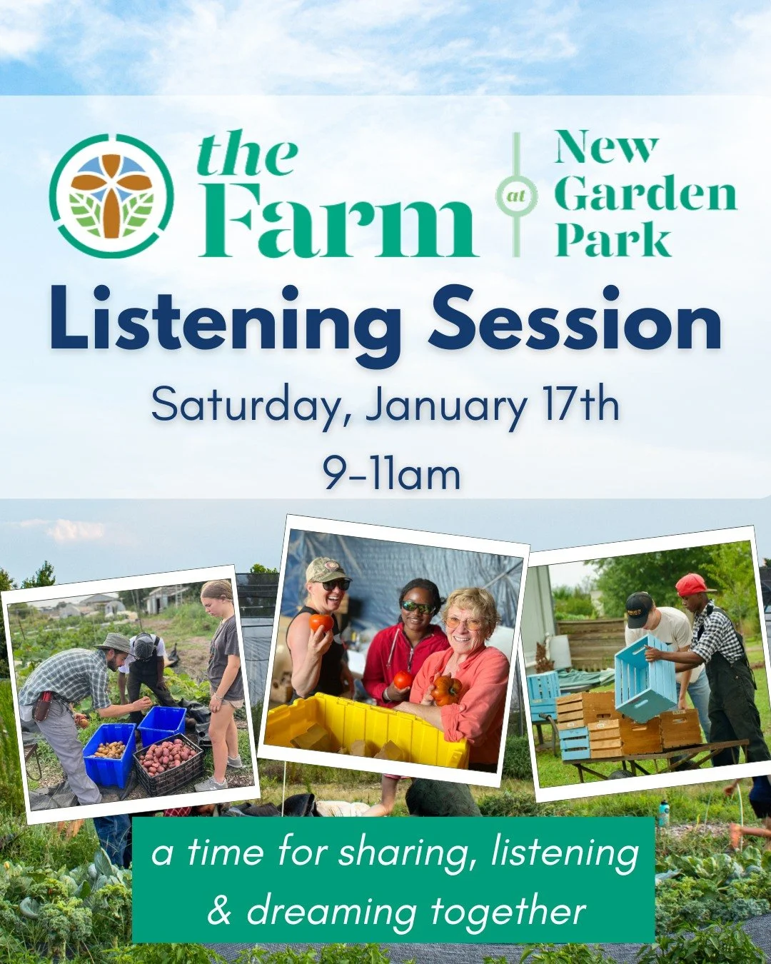 Join the @newgarden.farm  Team on Saturday, January 17th at 9-11am for a time of listening, sharing, and dreaming together about  what God is doing through our Farm. Our Farm Director, Deacon Steven Hebbard, will give a short presentation about the F