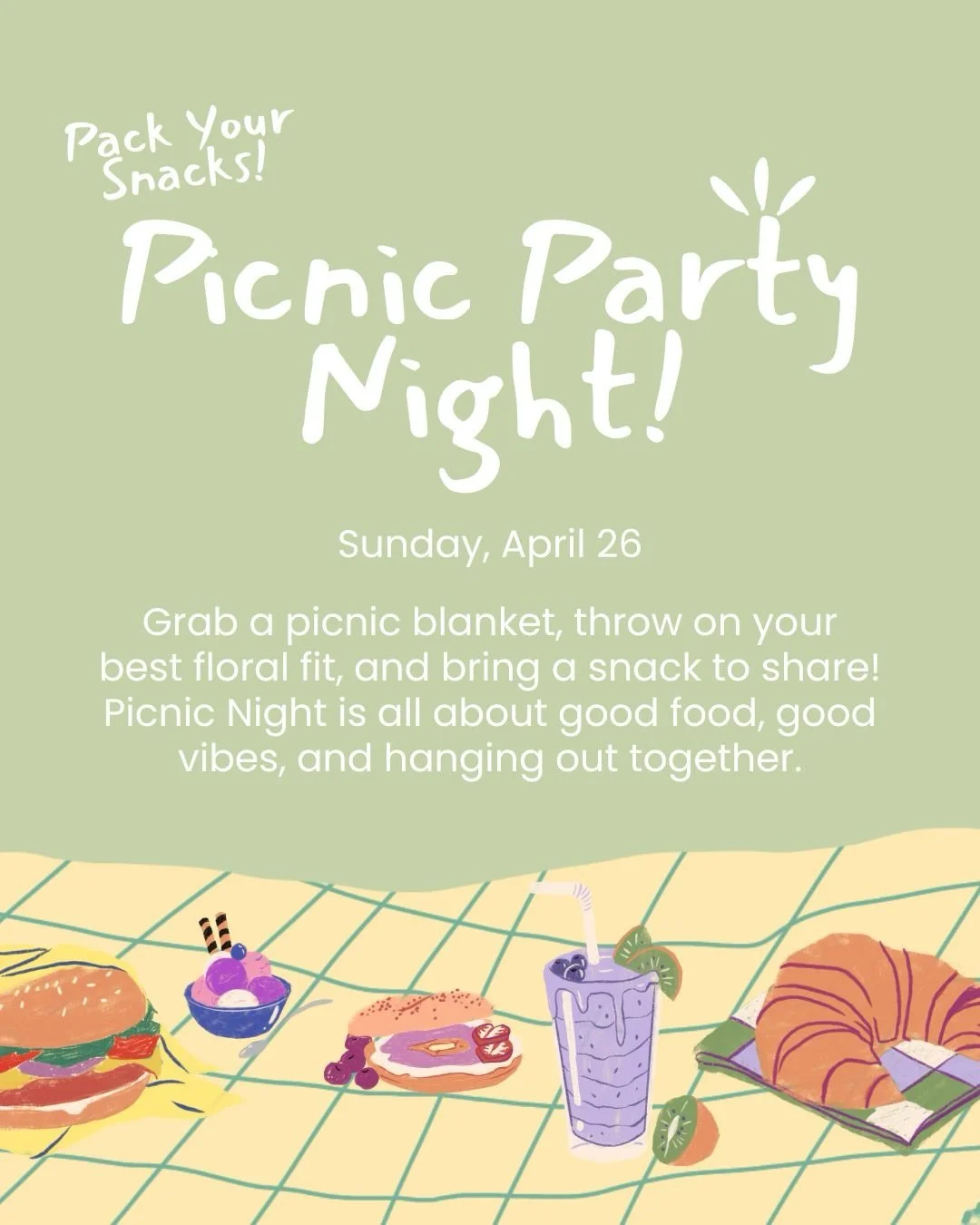 We have brand new themes for our last nights at SNL!!

This weekend: Anything But a Chair Night!
(Bring something other than a chair to sit on!)

4/26: Picnic Party Night! (Bring a picnic blanket, some snacks to share, and wear floral!)

5/3: Rising 