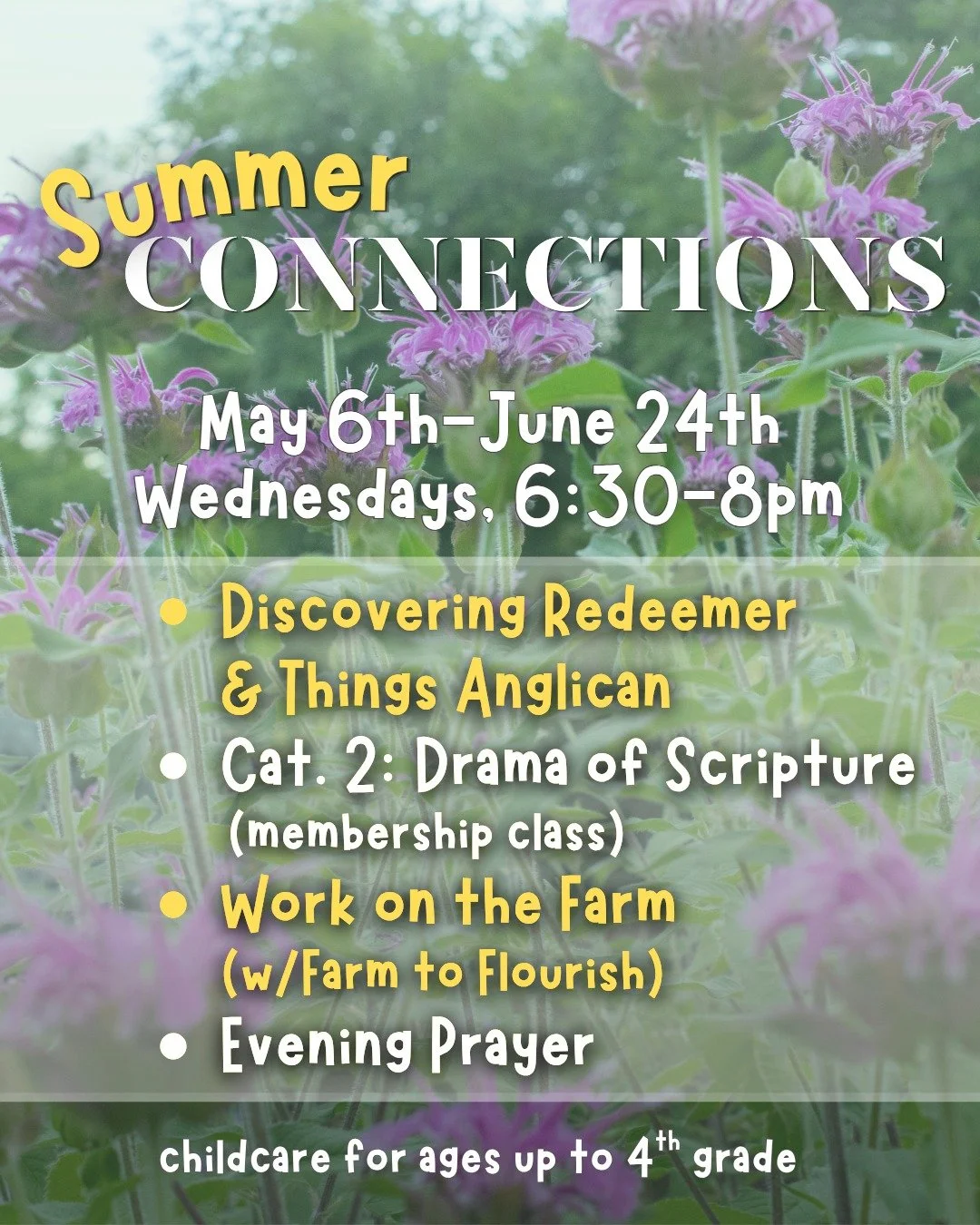 We are just 1️⃣ week away from the start of Summer Connections 🌻

Our main class offerings will be:
👉Discovering Redeemer &amp; Things Anglican (perfect for newcomers and those exploring the faith and the Anglican way). 
👉The Drama of Scripture (Y