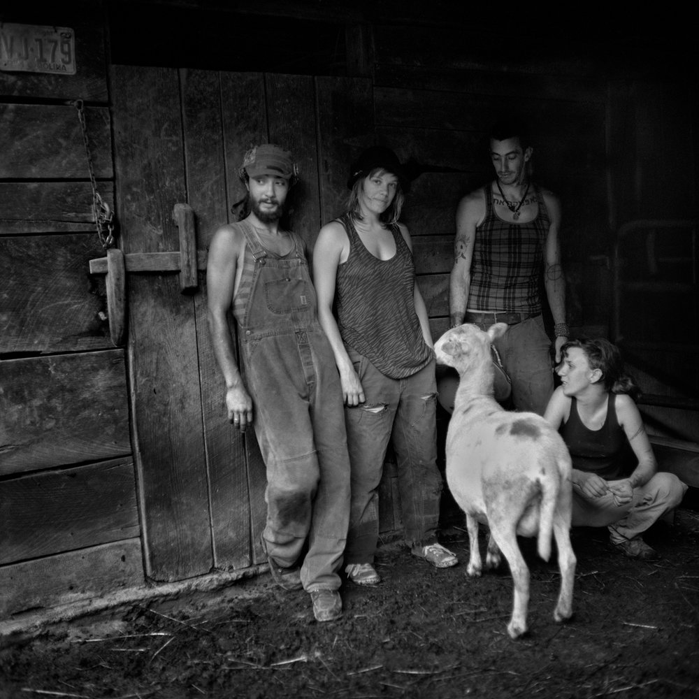   Gibberish, Ekho, Shu &amp; Kate, in the Barn, PawPaw, Madison County, NC  Image: 2014/ printed: 2016 Edition: 3/20 Archival Pigment Print 5 x 5 in. (image size) The Do Good Fund, Inc., 2016-040 
