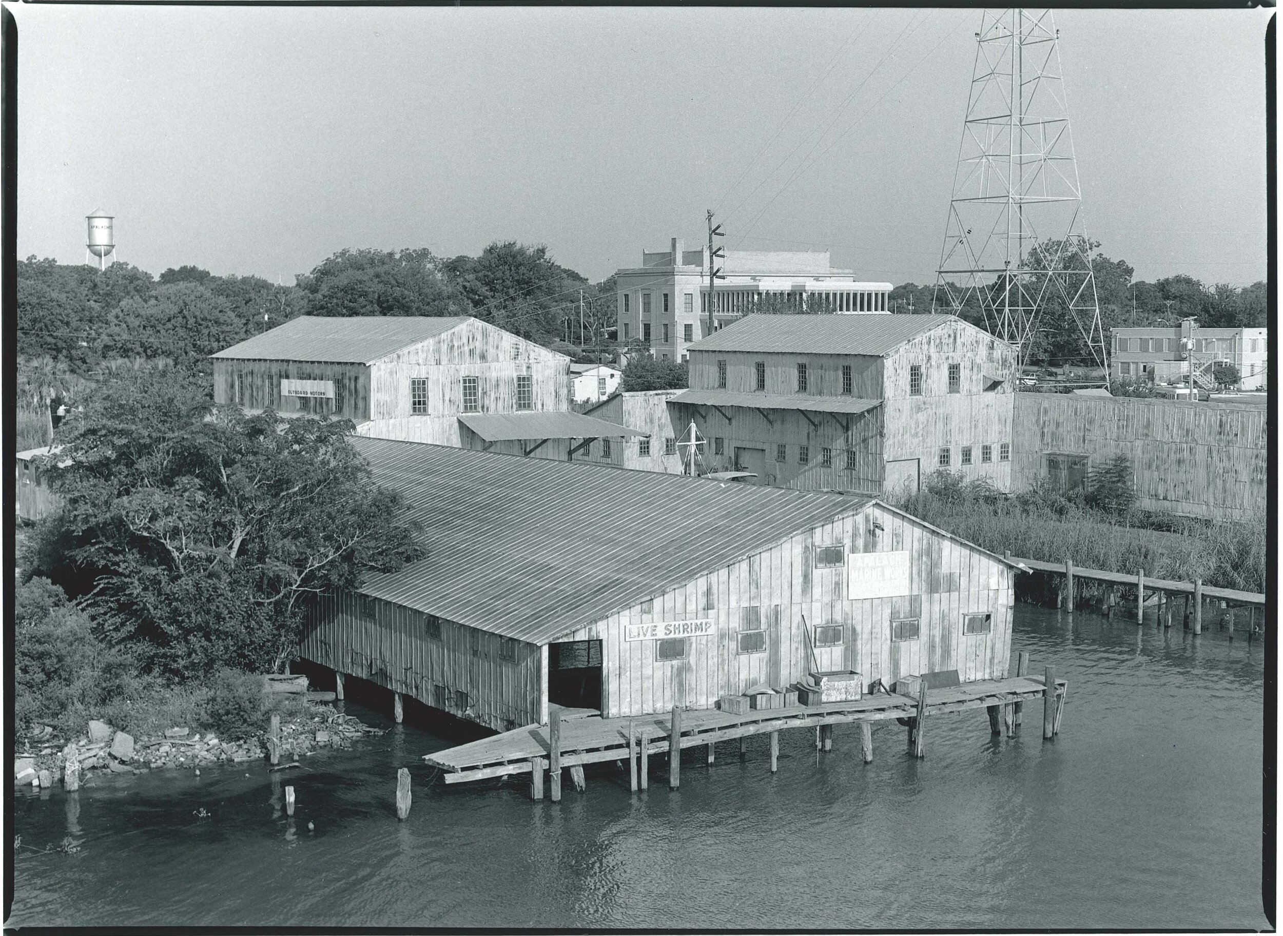   Apalachicola Waterfront Viewed from the Gorrie Bridge  Image: 1982/printed: 2020 Gelatin silver print 8 1/8 x 11 1/8 in. (image size)  The Do Good Fund, Inc., 2020-060 