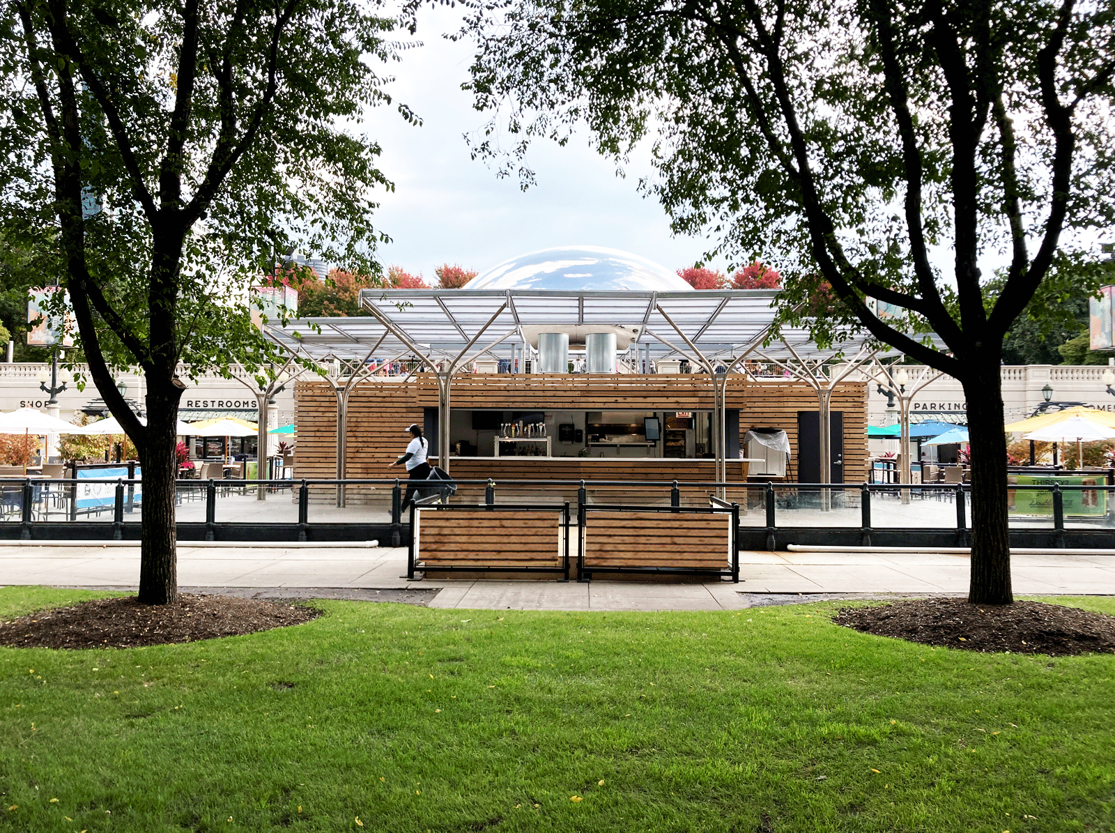   Millennium Hall Pavilion - Chicago, Ill   Historically during the summer months, a temporary kitchen and bar was installed on the Millennium Park ice rink to support the adjacent restaurant space.  In 2022, new owners took over and created  Millenn