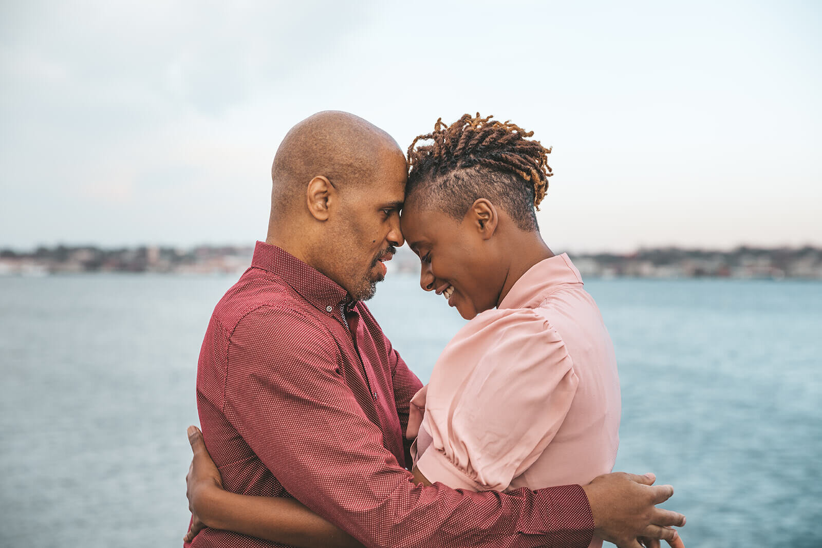  Couple embracing at Fort Adams State Park 